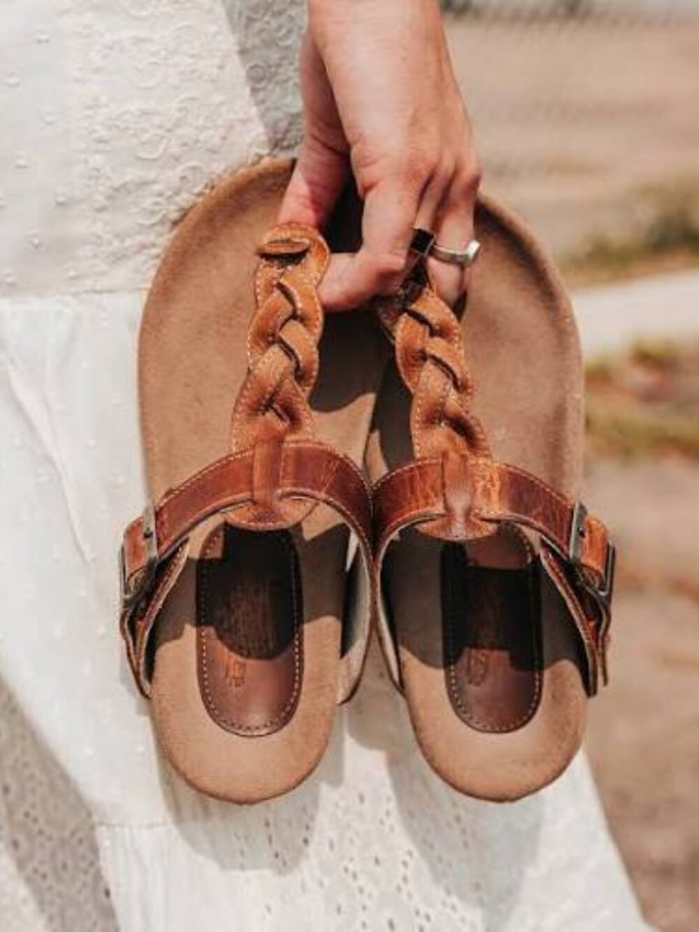Freebird Athena Leather Braided Buckled Slip On Sandals Women's SZ 9 Wheat Multi